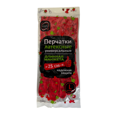 Перейти на страницу товара Перчатки резинов.Красные с длинной манжетой 25см (L) континент (12)(120