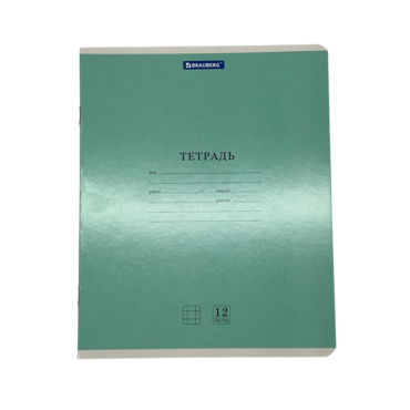 Тетрадь 12 л. BRAUBERG клетка обложка картон ЗЕЛЕНАЯ арт105684